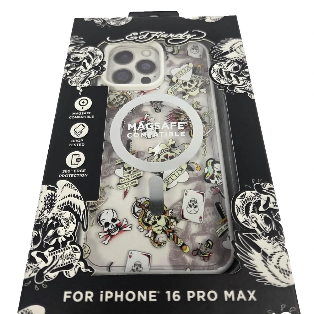 Ed Hardy iPhone 16 Pro Max Case MagSafe Tattoo Skull Hearts Clear New